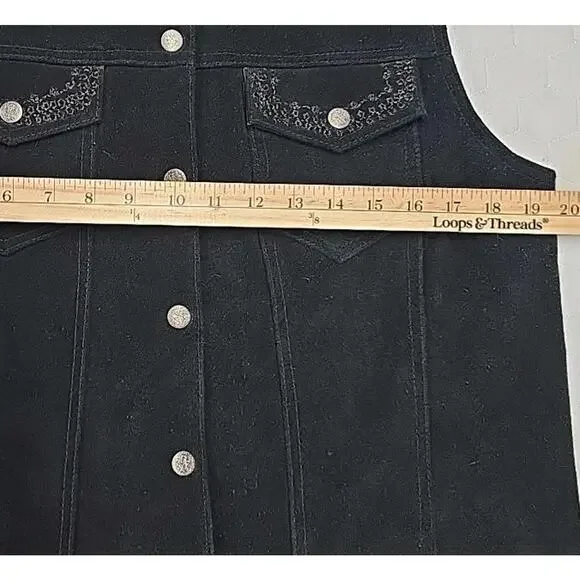 Vintage Shaver Lake Black Suede Embroidered Western Vest Medium Boho Whimsigoth - Picture 6 of 8